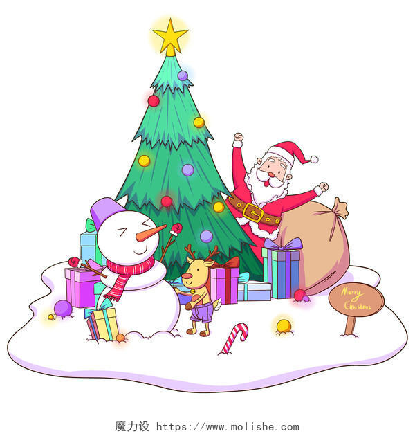 圣诞老人和圣诞树圣诞树元素卡通人物PNG素材
